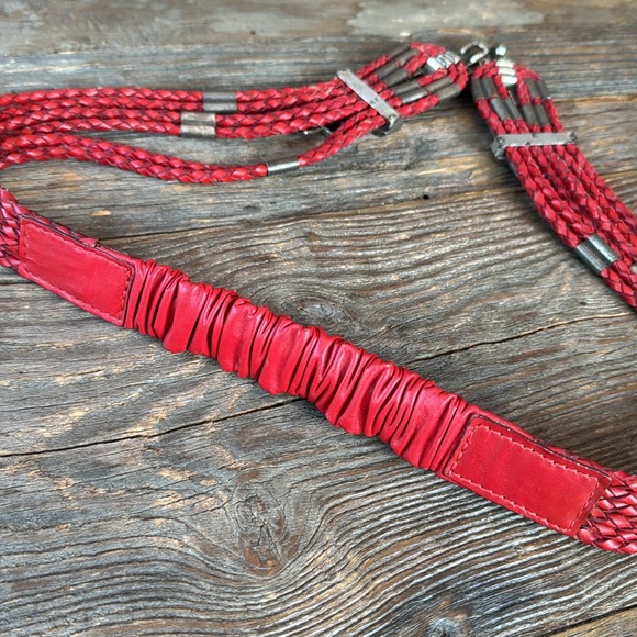 Vintage Chico’s red braided leather silver beads hook western boho belt